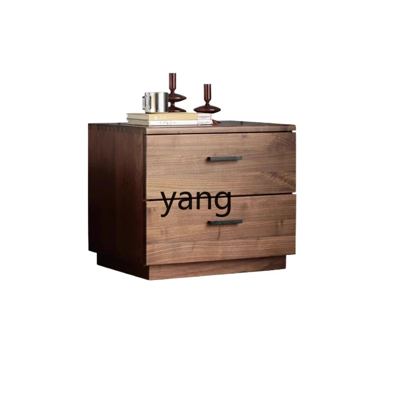 

LH black walnut all solid wood bedside table log simple handle storage cabinet small chest cabinet