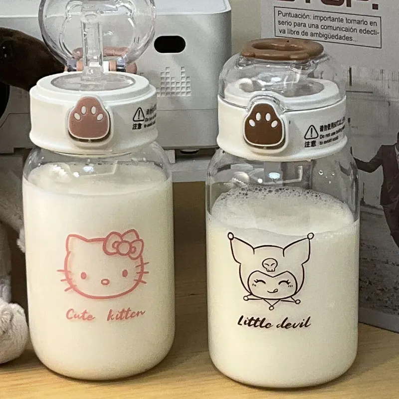 480Ml Sanrio Hello Kitty Water Bottle Transparent Straw Water Bottle Diy Anime Kuromi Cinnamoroll Plastic Cups Thing Gift