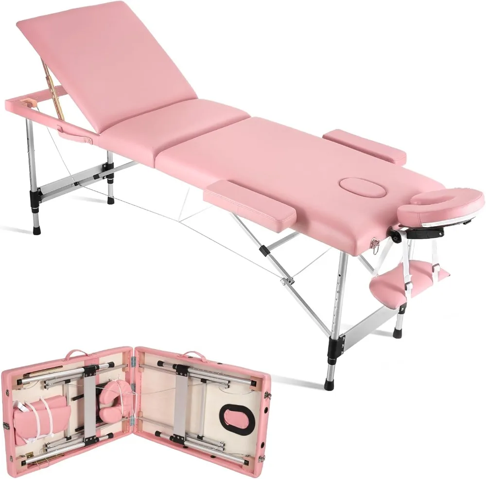 

Careboda Massage Table Professional Massge Bed 3 Fold 82 Inches Height Adjustable(Macaron Pink)