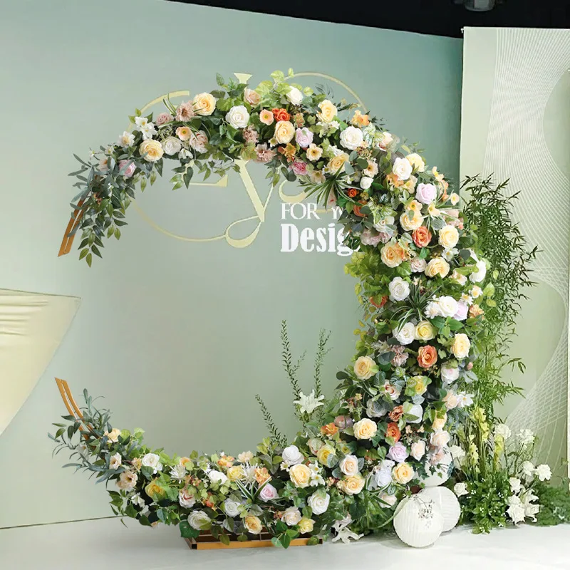 Large moon floral arch photo area background decoration, scene flower three-dimensional simulation flower stand