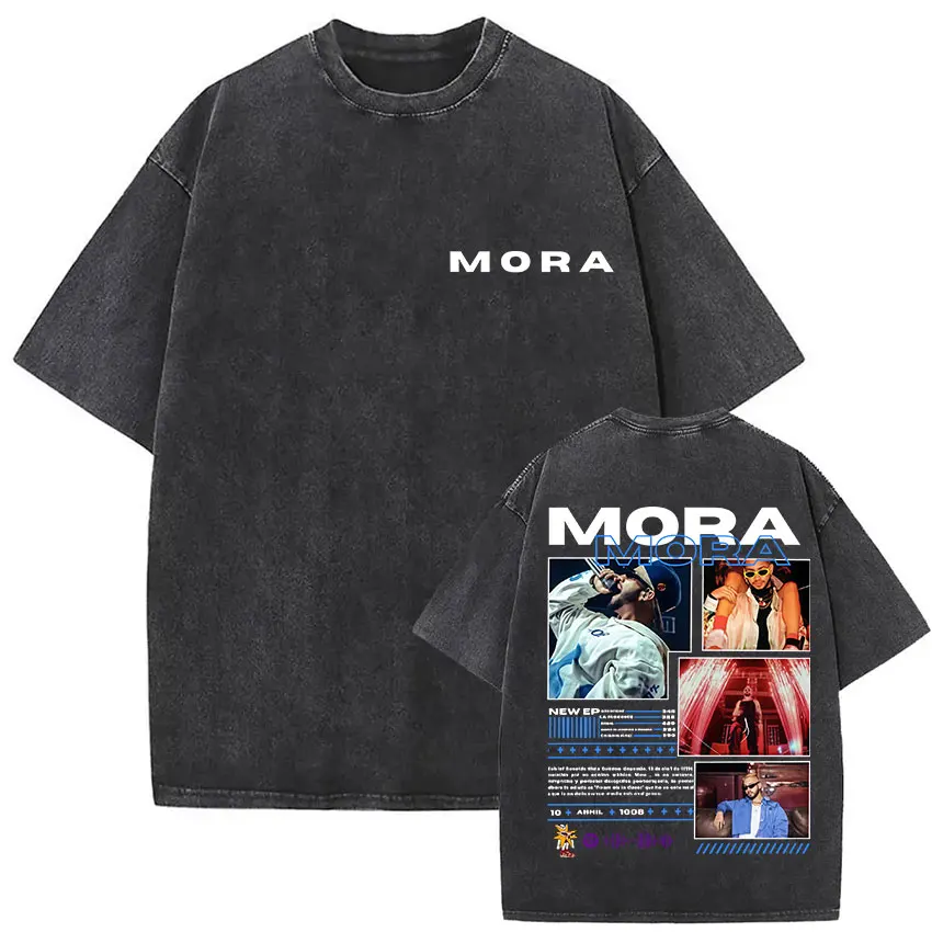 Rapper Mora Lo Mismo De La Otra Vez Tour 2025 Vintage Washed T Shirts Men Women Summer 100% Cotton Short Sleeve T-shirt New Tops image 4