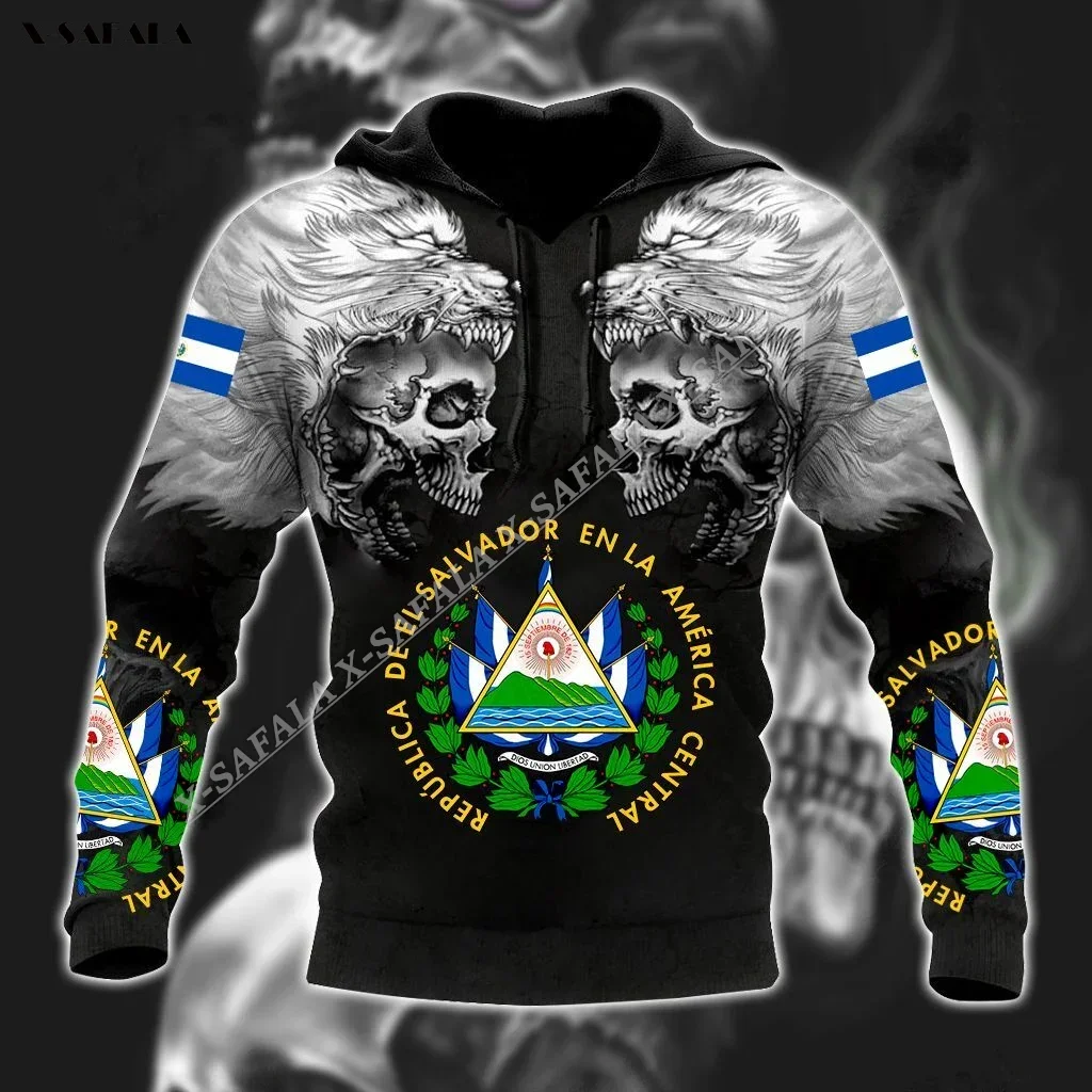 

EL SALVADOR Coat Of Arms Flag Map WOLF SKULL 3D Print Hoodie Men Shirt Pullover Sweatshirt Hooded Jersey Tracksuits Outwear