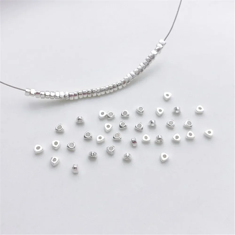 S925 Sterling Silver Mini Triangular Broken Silver Square Spacer Loose Bead DIY Bracelet Necklace Beaded Jewelry Accessories