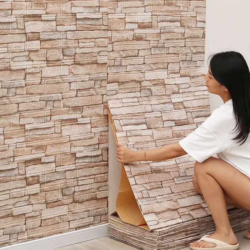 Soft Foam 3D Brick Wallpaper 5Pcs 77cmx70cm Self Adhesive Waterproof Wall Sticker Stain Resistant Bedroom Apartment Wall Decor