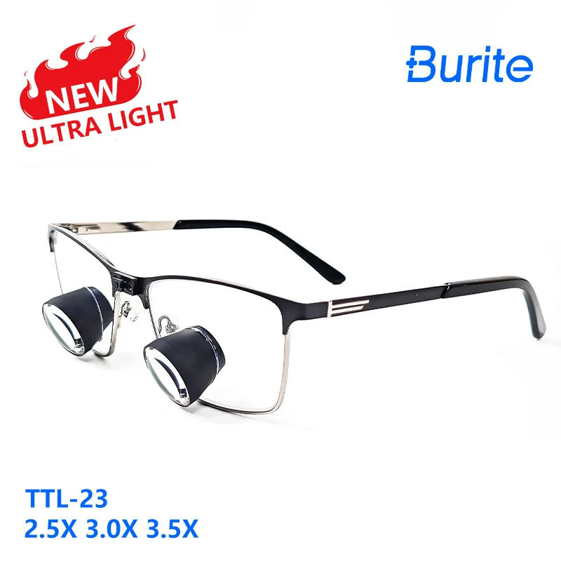 BuriteNew Arrival lupy TTL 2,5X/3,0X/3,5X ultralekkie, wysokiej klasy ulepszone niestandardowe lupy chirurgiczne dentystyczne z oświetleniem LED