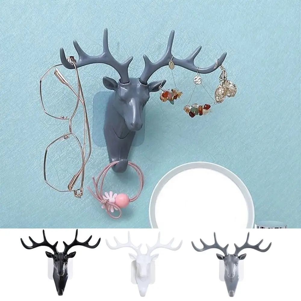 

Vintage Plastic Deer Horns Hanger Black/White/Grey Antlers Deer Head Key Holder Wall Hanging Traceless Deer Horn Hook Hat