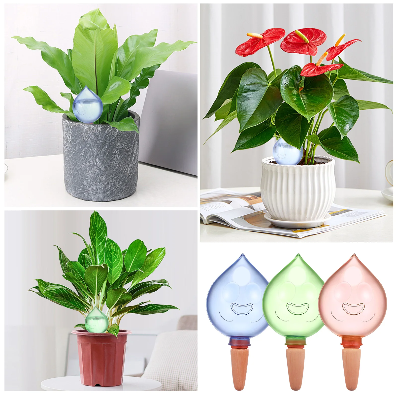 

3 Pcs Automatic Device Smile Globes Plant Bulbs Green Blue Pink Indoor Gardening Irrigation Kit Self System