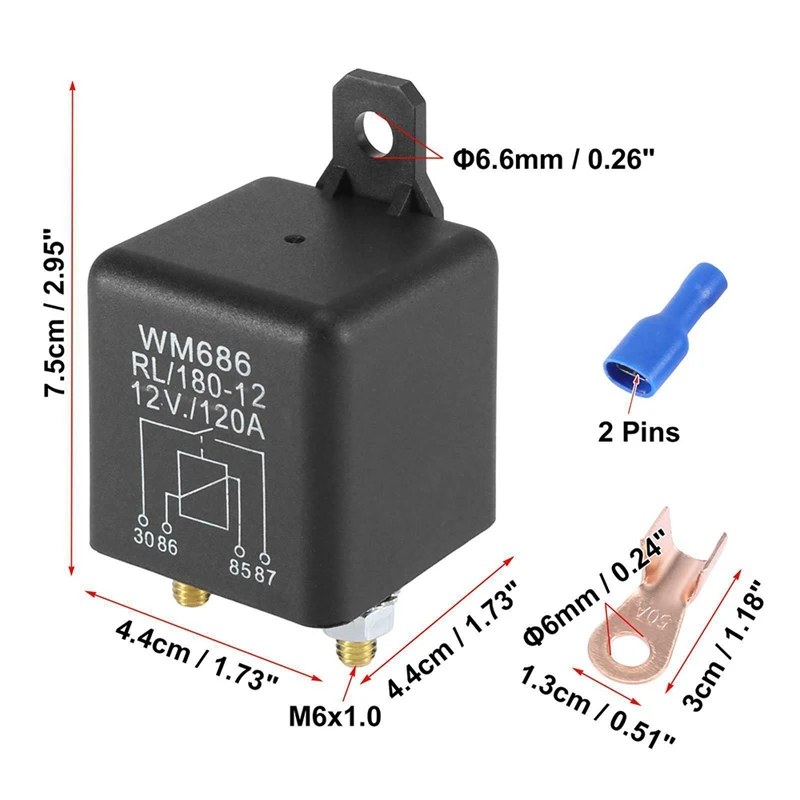 WM686 DC 12V Relay Battery Isolating Relay 12V / 120A Peak Load for Car Trucks Car with Wiring Terminal