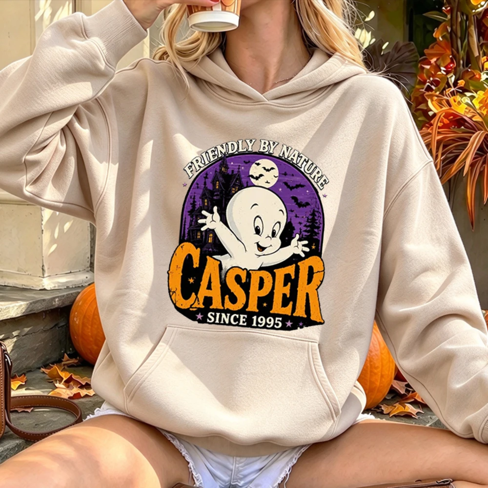 Casper Friendly By Nature Ghost Hoodie Women Spooky Halloween Printed Sweatshirt Autumn Gothic Loose Pullover Streetwear Tops