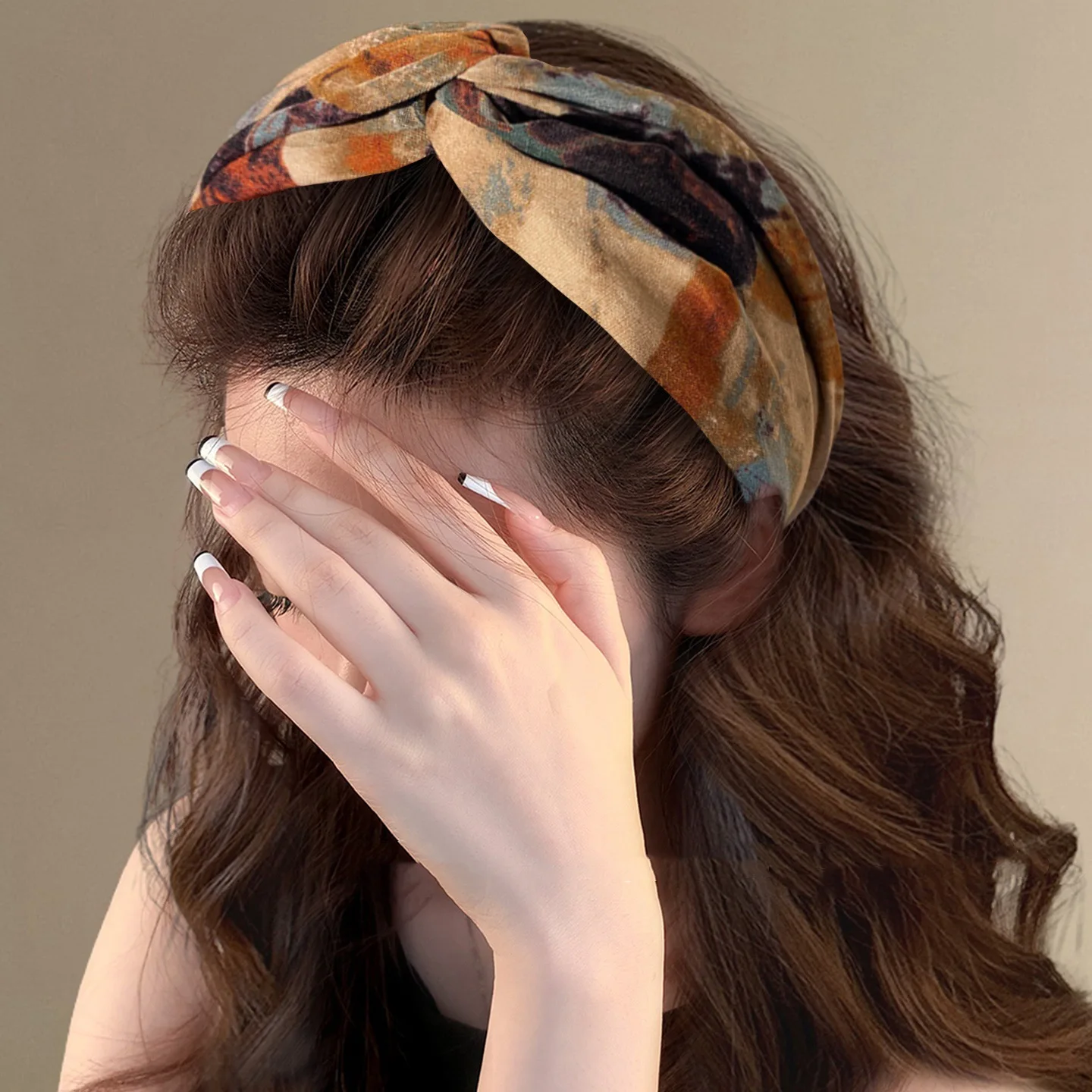 

Retro Tie-Dye Fabric Headband Wide-Brimmed Elegant Minimalist Women's Outer-Wear Hairband Women's Versatile Hair Accessory