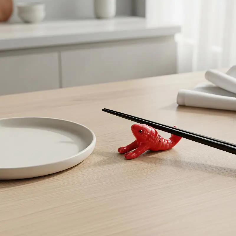 Durable Ceramic Crayfish Shaped Chopstick Rest Cute Vivid Smooth Glossy 1Pcs Tableware for Daily Kitchen Use