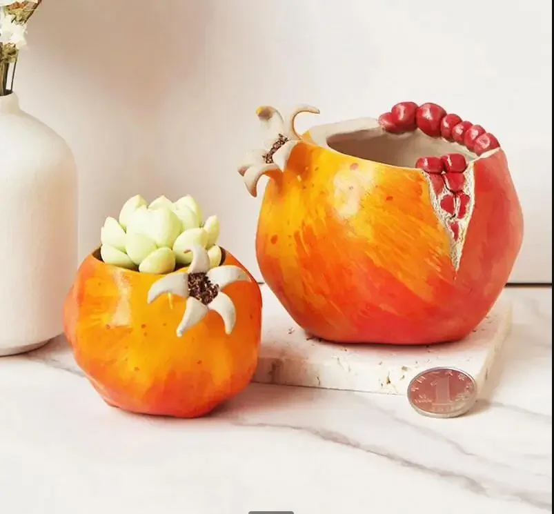 Pomegranate Stoneware Succulent Pot Ceramic Flower Vessels Vase Bonsai Ornaments Decoration Plant Pots Garden