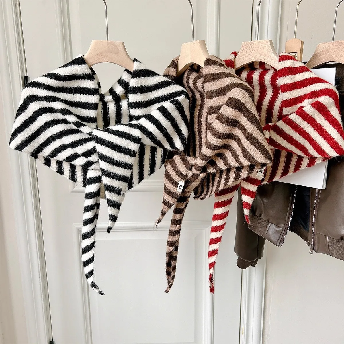 Women Striped Knitted Triangular Shawl Soft Warm 100 Acrylic Scarf Fall Winter Versatile Neck Wrap For Daily Wear Travel Cold