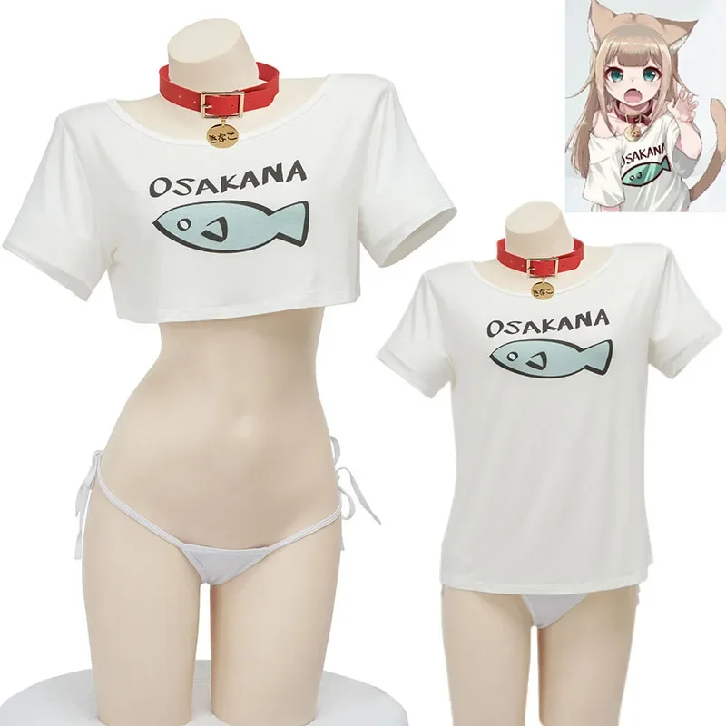 Hot Anime Kinako OSAKANA Cosplay Costumes Cute Summer Casual T-Shirt Crops Tops Underwear 40hara Kinako Cat Necklace Nightwear