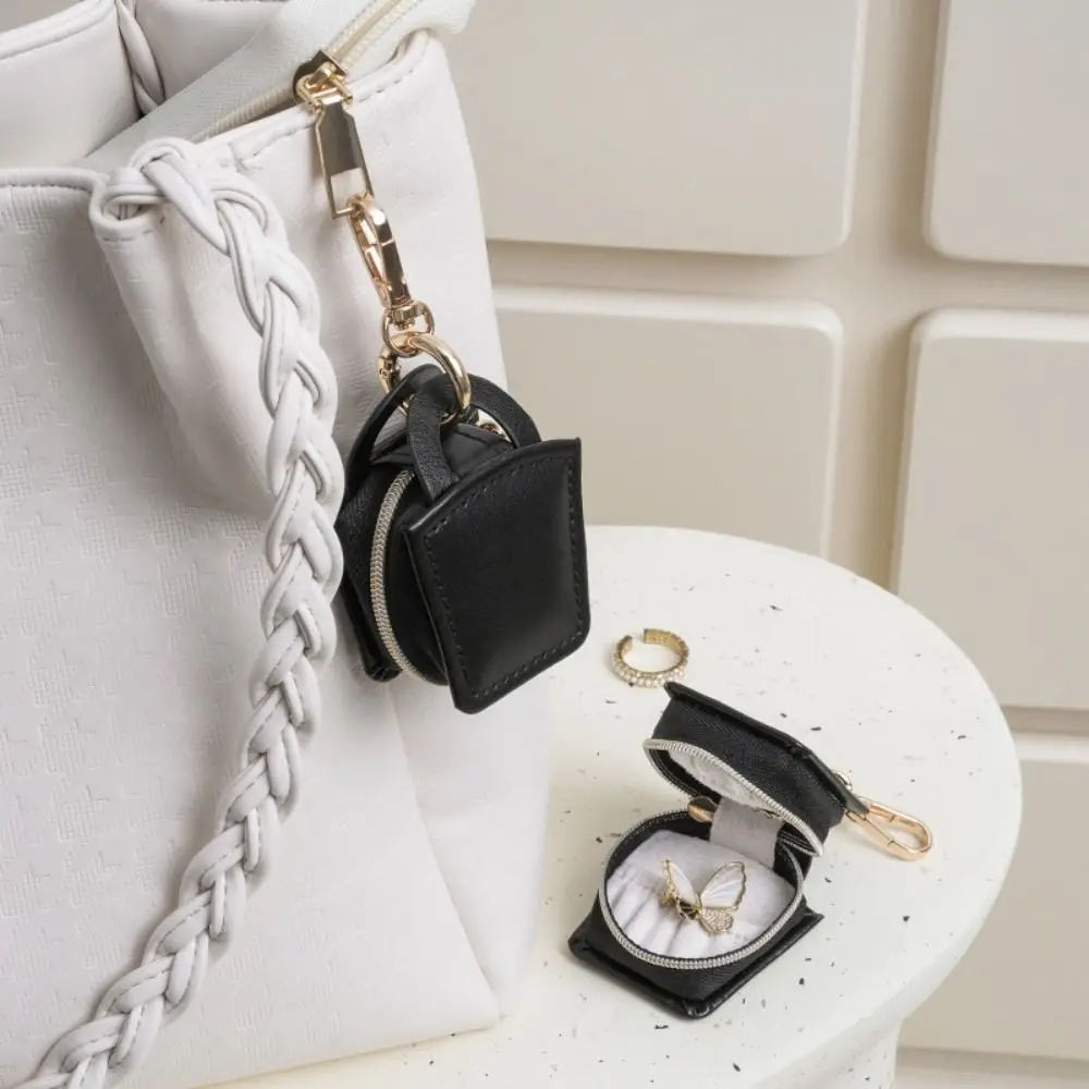 

Mini Jewelry Bag Keychain Necklace Bracelet Organizer Earrings Ring Packing Box PU Leather Pendant Holder Jewelry Storage Case