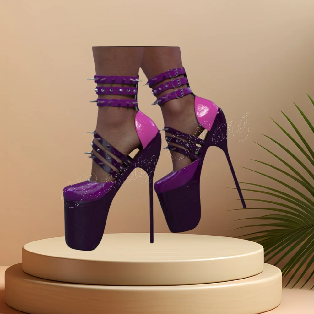 

Purple Rivet Decor Punk Pumps Shoes Sexy Style Sandals Round Toe Spike High Heel Shoes for Women High Heel 2024 Zapatillas Mujer