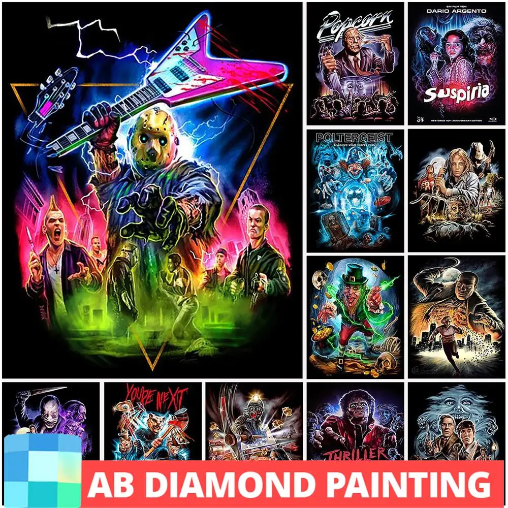 AB Drill DIY Halloween diamentowe malowanie zestaw do szycia krzyżykowego kreskówka Horror historia portret szkielet Rhinestone prezenty do