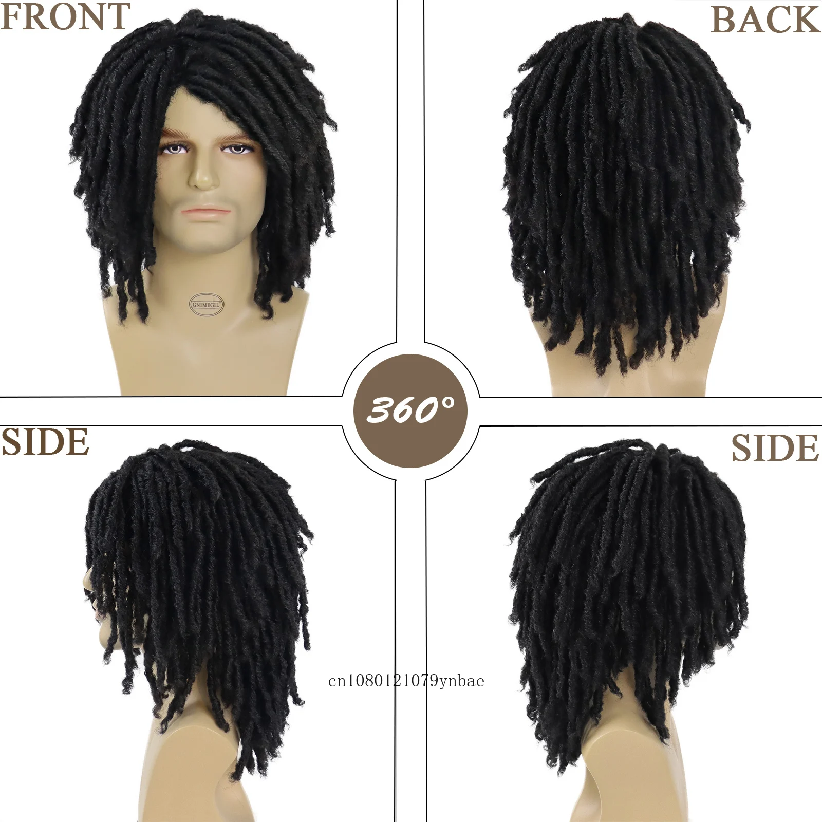 Black Men\'s Wigs Short Synthetic Hair DreadLock Wig with Bangs Braided Hairstyles Fluffy Haircuts Halloween Costume Wigs Cosplay