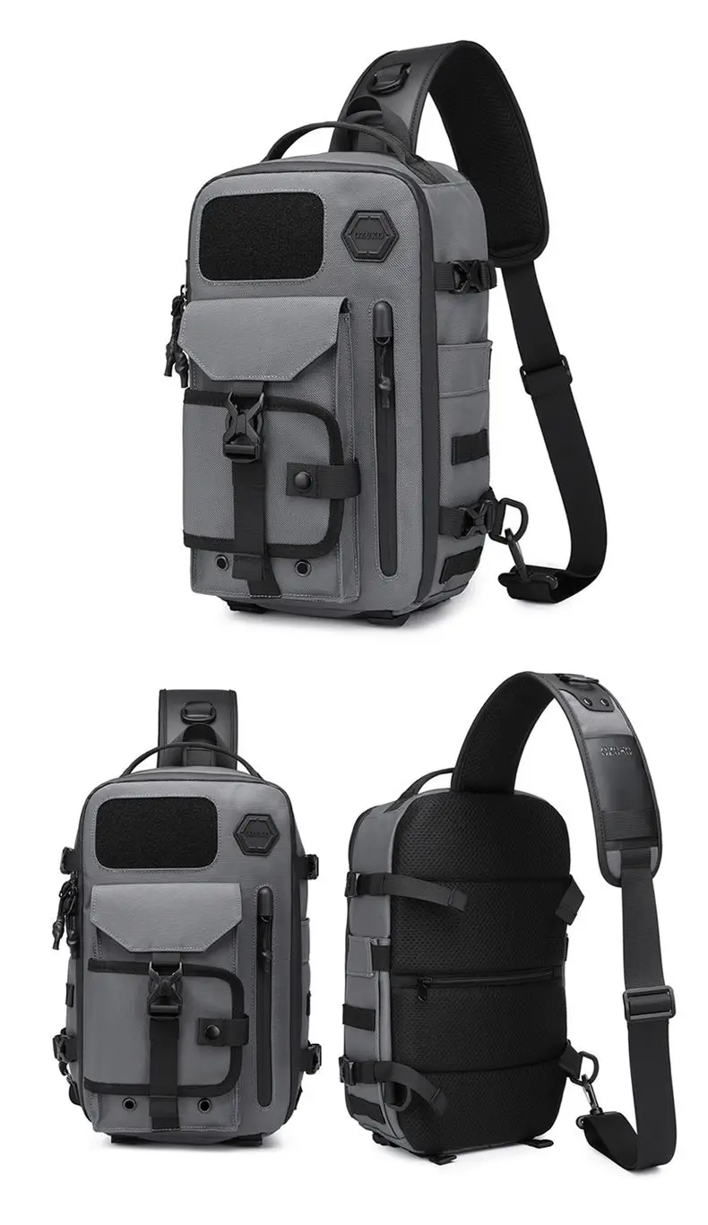 OZUKO Umhängetasche für Herren, Brusttasche, wasserdicht, taktische Taille, Umhängetasche, Reißverschluss, modisch, Outdoor-Sport, großes Fassungsvermögen, Schwarz – Detail 17