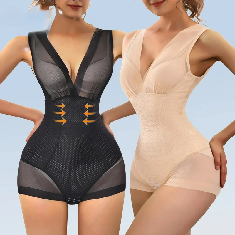 Flarixa mesh shapewear women bodysuit push up bra redress top waist trainer tummy tuck Bodyshaper transparent lingerie