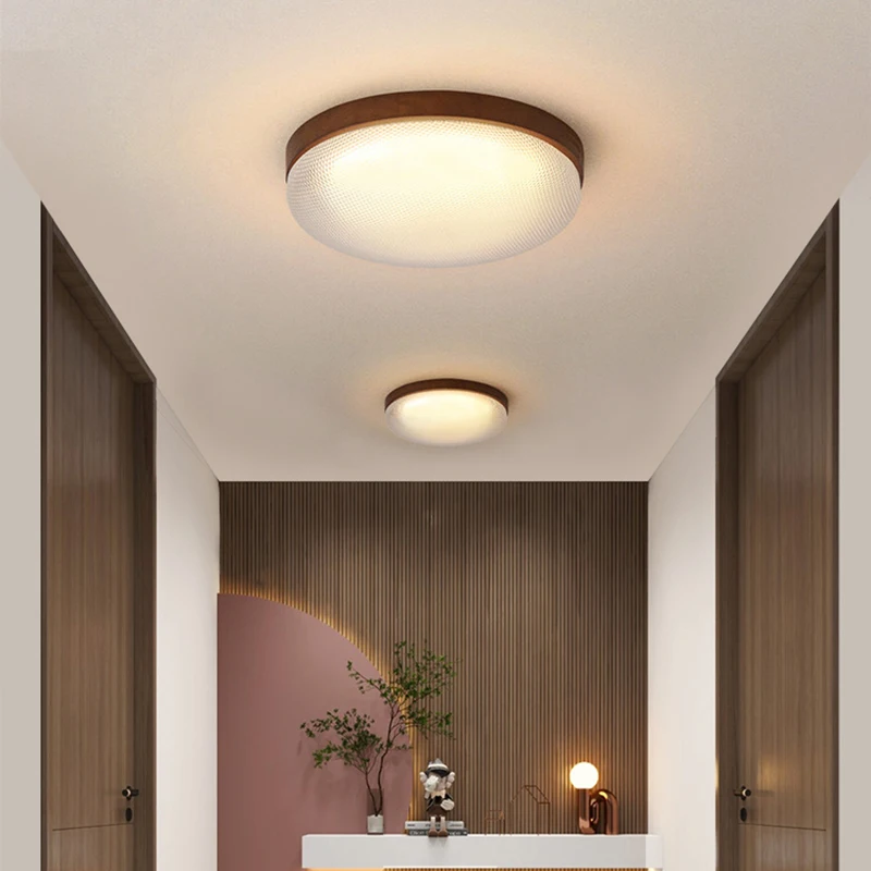 2026 Mid-century Style Walnut Wood Grain Entrance Aisle Ceiling Lights Warm Retro Bedroom Study Eye Protection Balcony Lamp