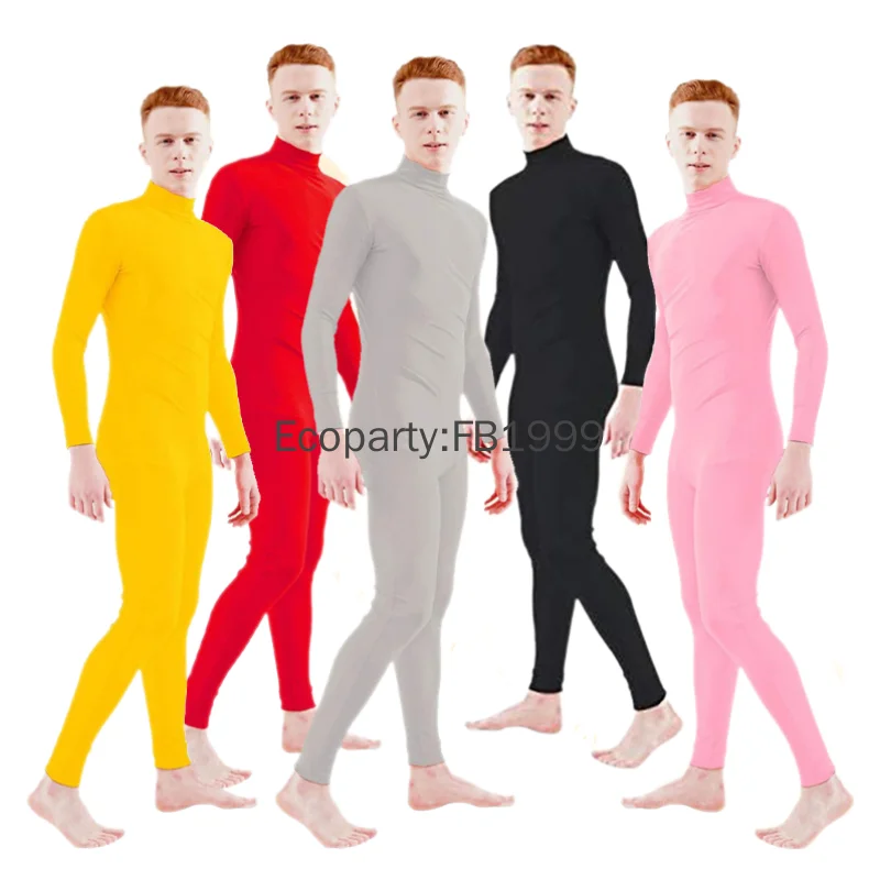 Adult Zentai Full Bodysuit Men Women One Piece Unitard Long Sleeve Mock Neck Spandex Second Skin Tight Suits Halloween Costumes