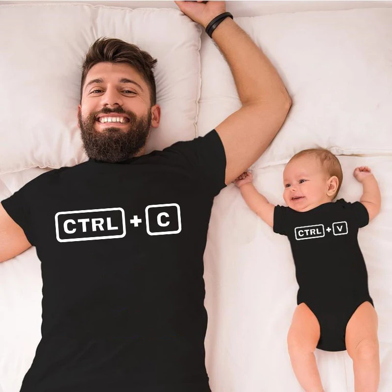 Funny Daddy and Me Family Matching Outfits Ctrl C Ctrl V Print Family Look Tshirt Casual Dad Daughter Son Baby Matching Clothes