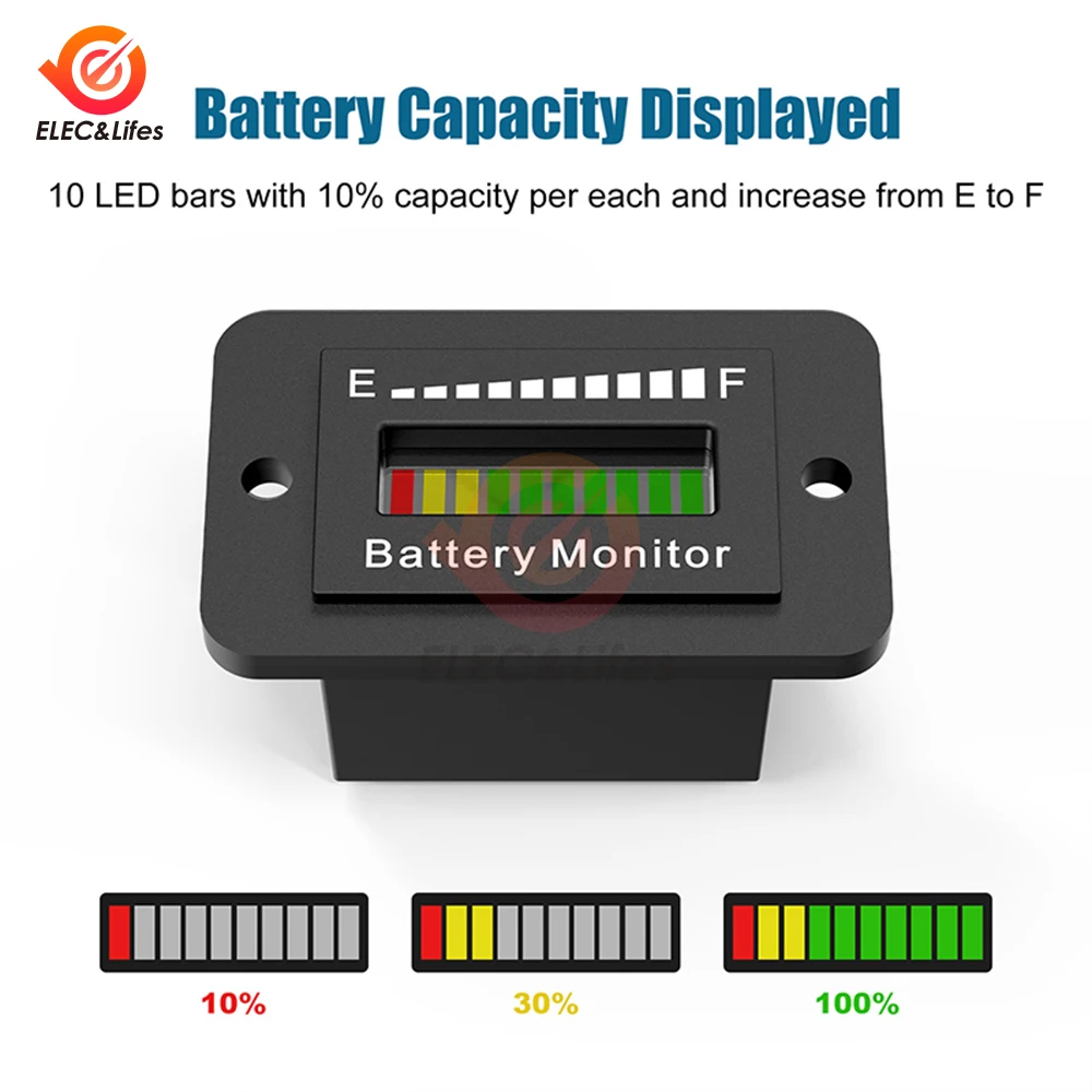 

12V 24V 36V 48V 60V 72V Car Battery Charge Level Indicator Lithium Battery Capacity Meter Tester Display LED Tester Voltmeter