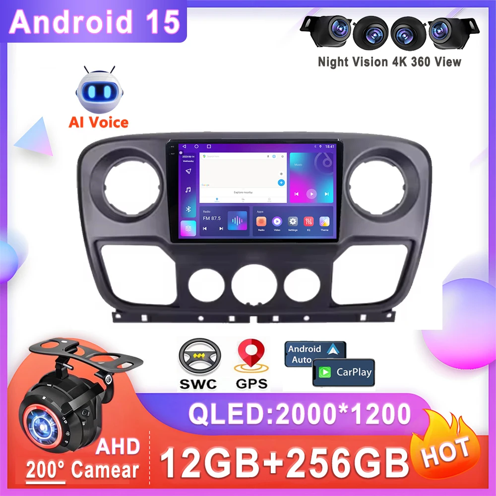 Android 15 2K Incell Screen Multimedia Stereo For Renault Master 2010 - 2019 Nissan NV400 2010 - 2020 Opel Movano 2 2010 - 2019