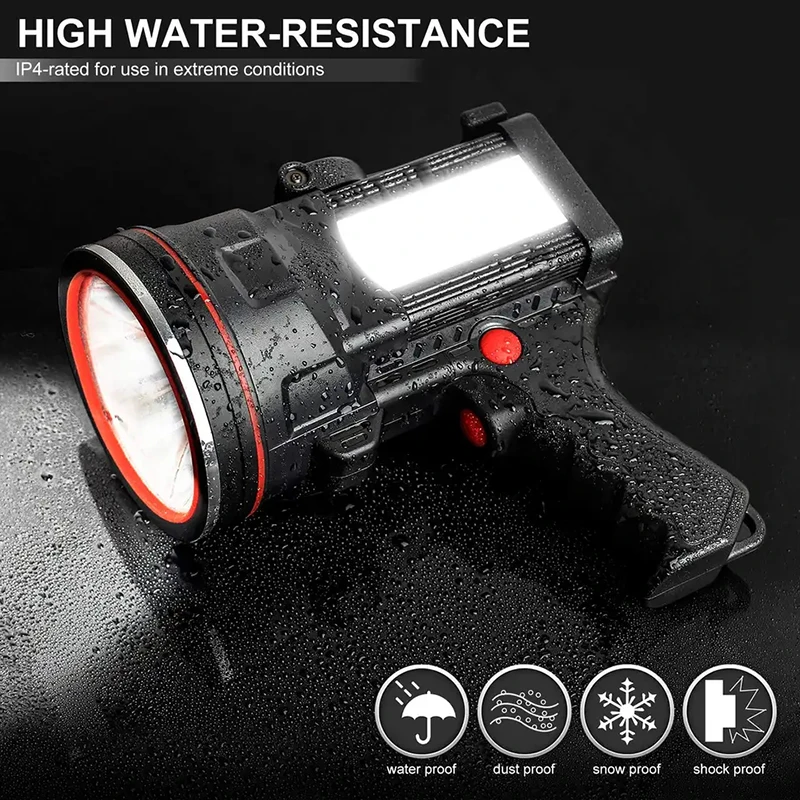 Super Bright LED Spotlight Rechargeable 7800 Lumen 12800mAh Long Lasting Searchlight Flood Fishing Hiking Camping Flashlight