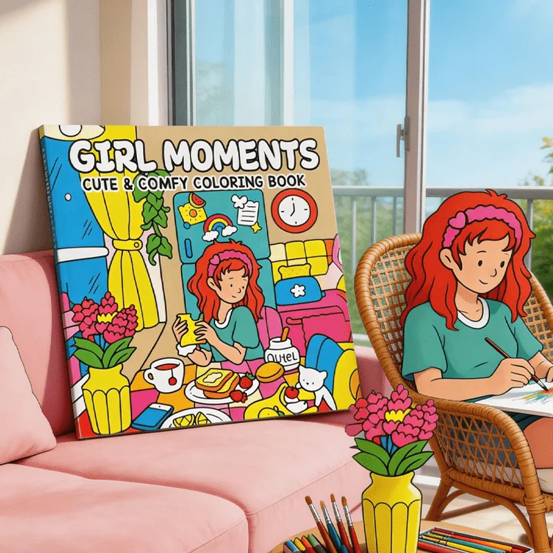 24 Page Fun Coloring Brochure, A Warm Moment for Girls, A Choice for DIY Family Fun for Students, Hand Drawn Art Drawing Book