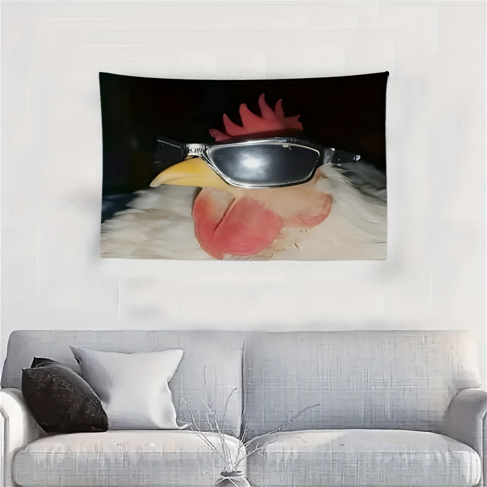 Lustiger Sonnenbrillen-Hahn-Meme-Wandteppich, coole Raumdekoration, Wandhintergrund-Dekorationszubehör