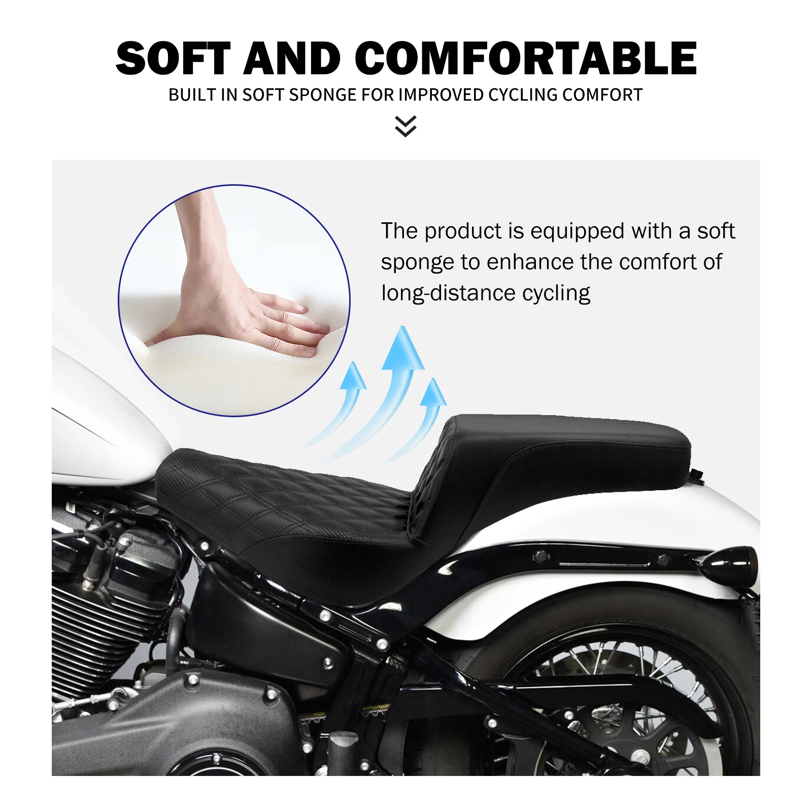 Motorcycle Two-Up Driver Passenger Seat Front Rear Seat Black Leather Cushions For Harley Softail Street Bob FXBB 2018-2025 - view 4