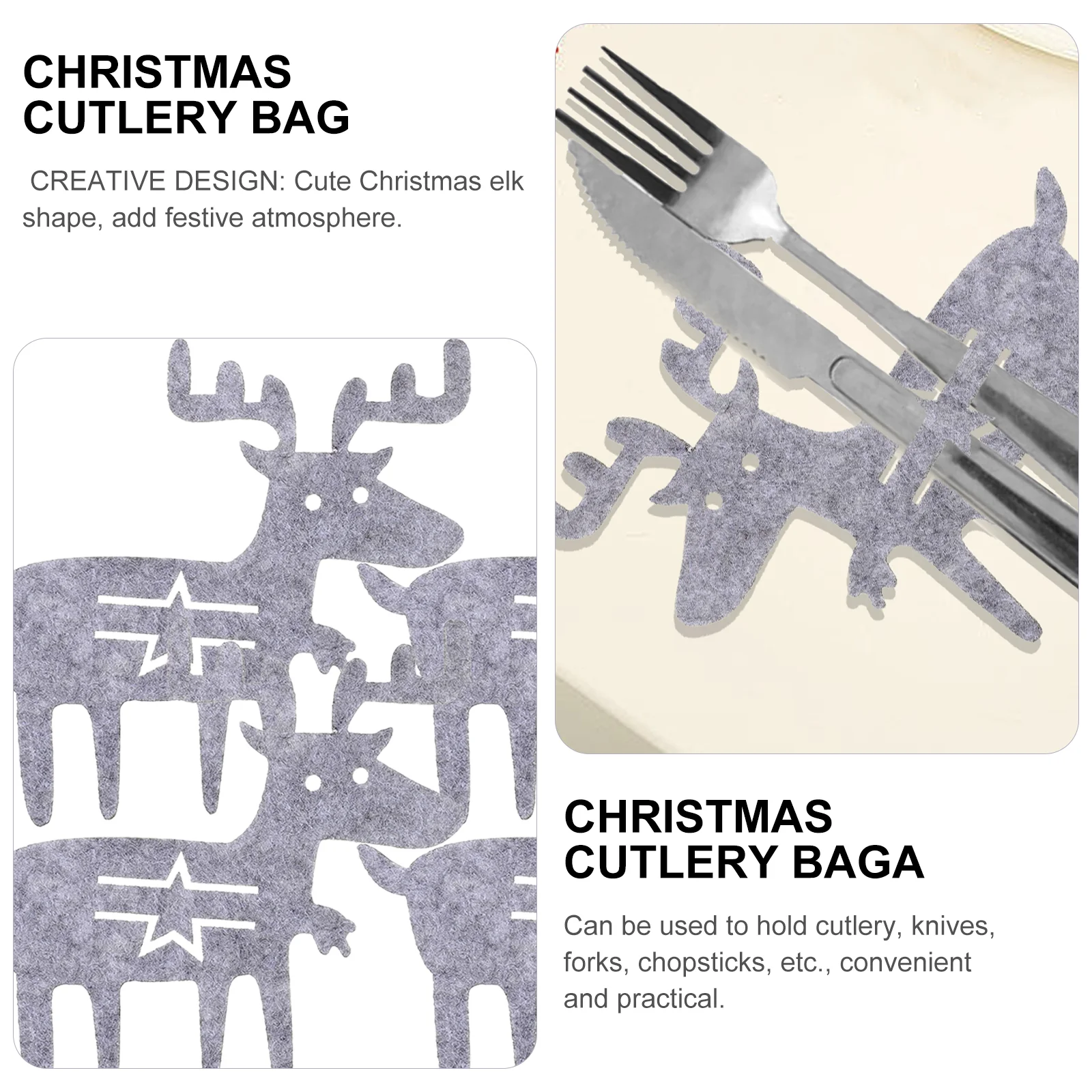 4 Pcs Tableware Christmas Elk Knife and Fork Bag Decorations Reindeer Cutlery Holder Cloth Shaped Bags