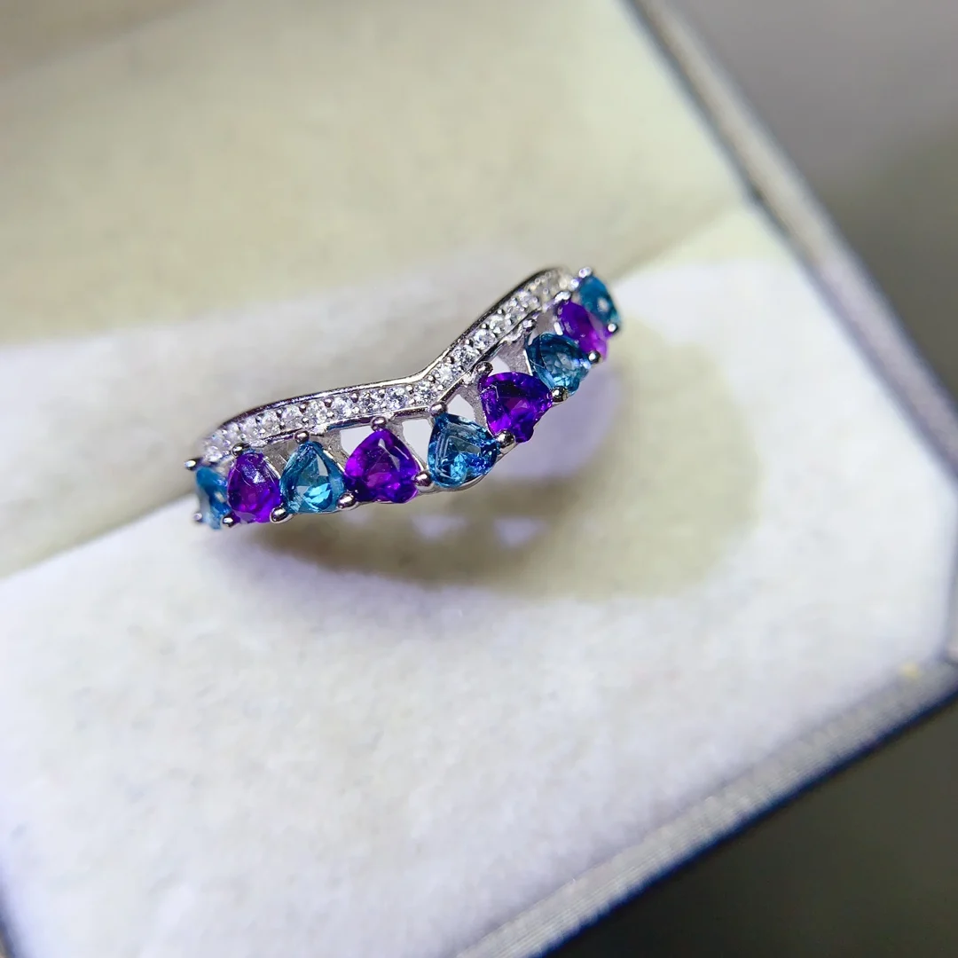 FS Natural Amethyst Topaz Ring S925 Sterling Silver Fine Fashion Charm Weddings Jewelry for Women Gift MeiBaPJ With Certificate
