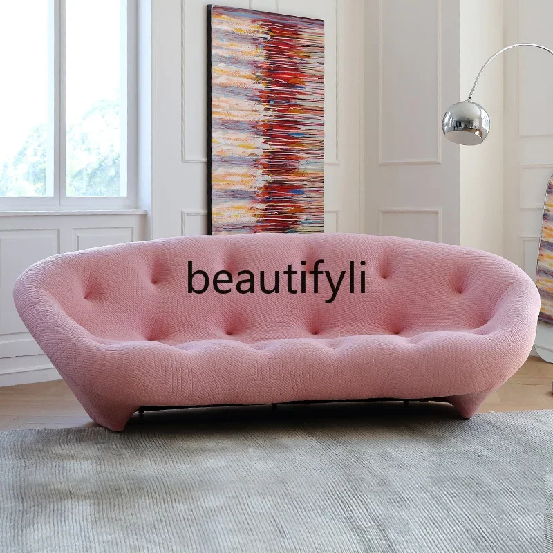 

Curved fabric sofa generation simple small apartment living room household three-person shell sofa