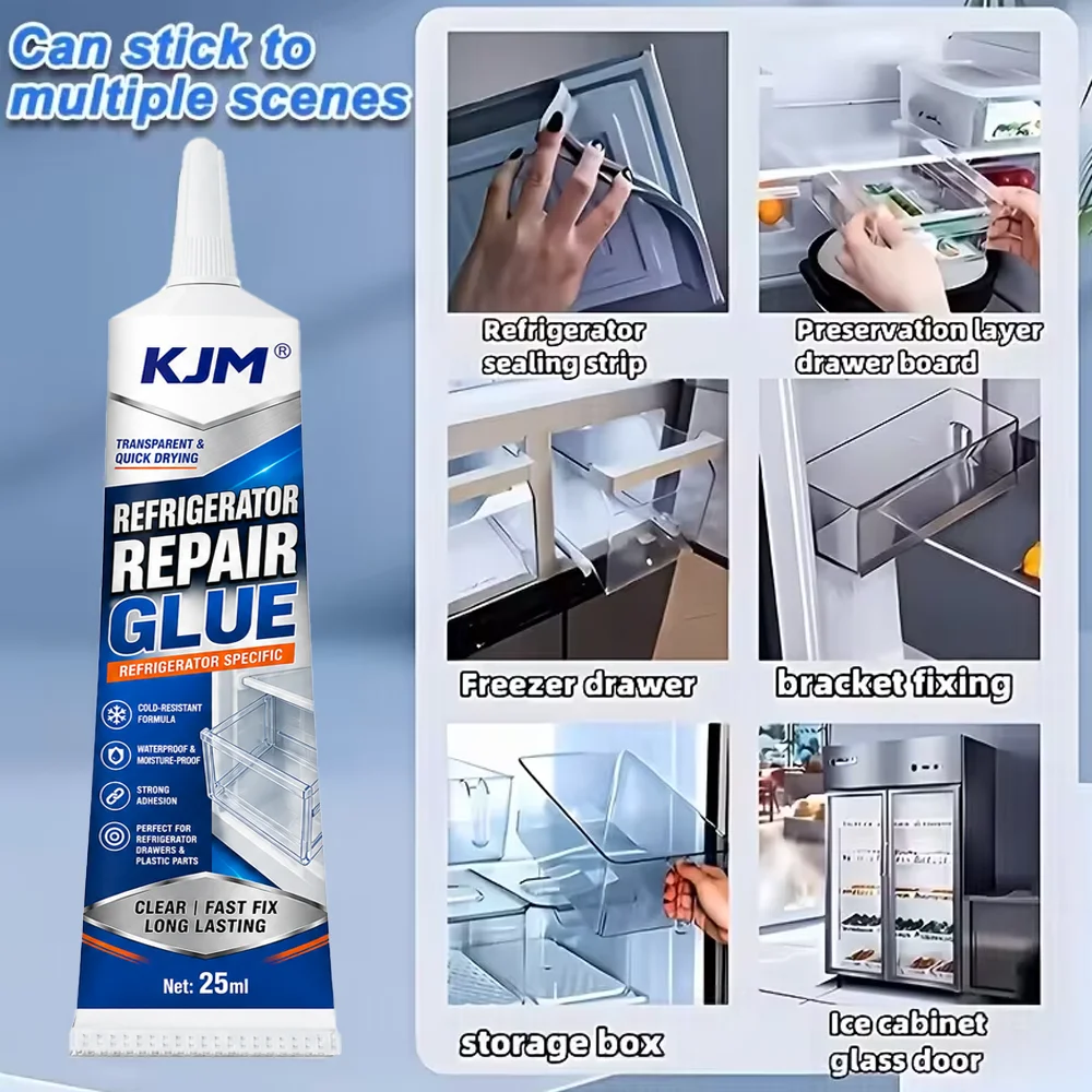 KJM Refrigerator Plastic Repair Glue Cold Proof Clear Adhesive For Fridge Freezer Drawer Shelf Cracks Fast Dry Waterproof 25ml