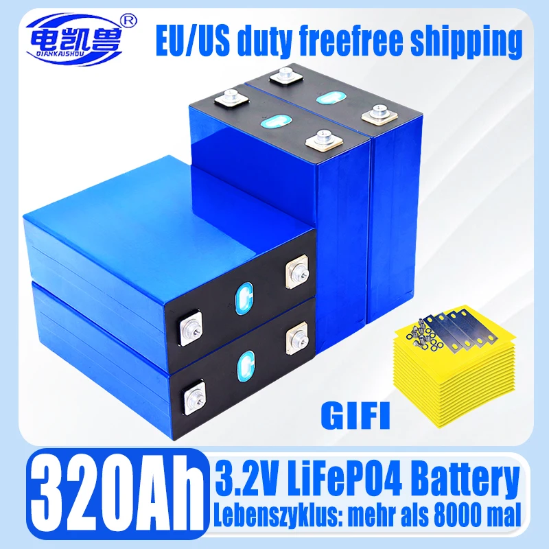 3.2v 320ah 8000 cycle Grade A Lifepo4 rechargeable batteryDIY 12V 24V 48V RV solar storage golf cart battery pack EU/US TAX-FREE 