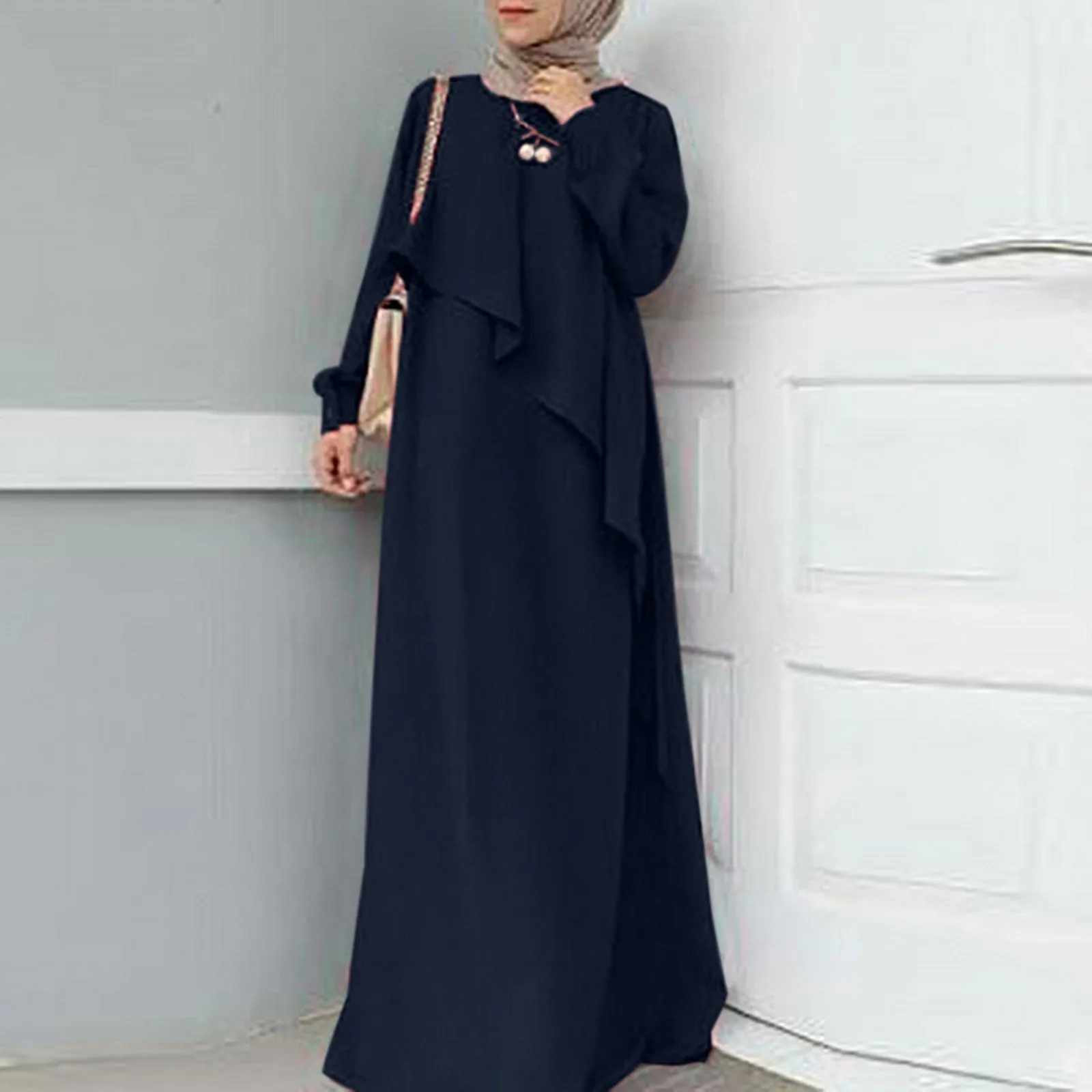 

Muslim Soild Abaya Dubai Muslim Hijab Dress Long Sleeve Ruffles Spring Autumn Turkey Dresses Abayas For Women Robe Oversized