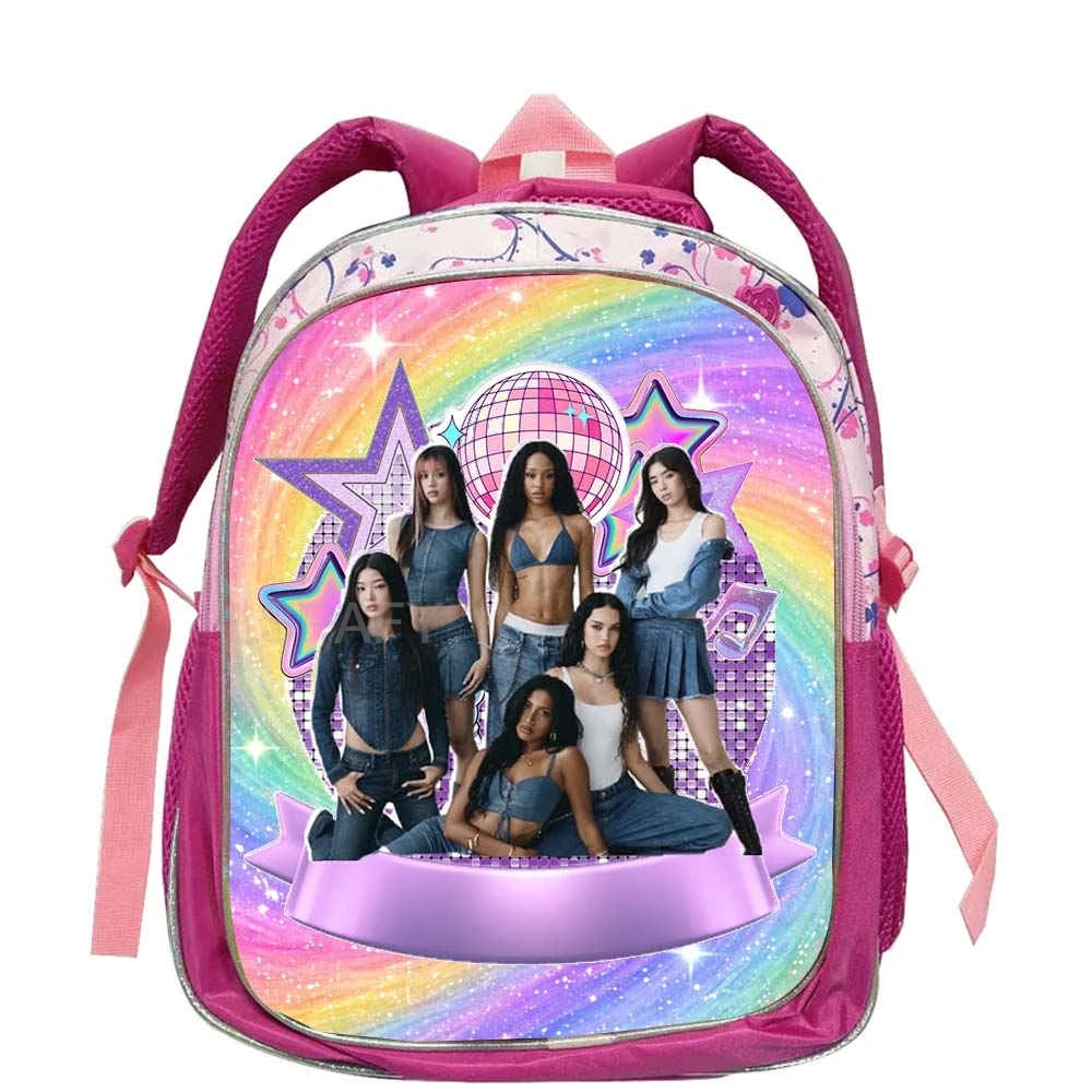 Hot Katseye Funny Print Cartoon Backpack Unisex Oxford School Bag with Zipper Pocket & Side Holders For Boys Girls 12inch