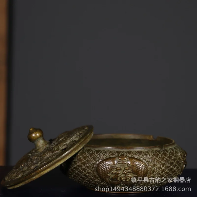 

Brass Pisces Ashtray New Chinese Style Home Living Room Anti-Fly Ash Office Light Luxury Creative Personality Trendy Ornament