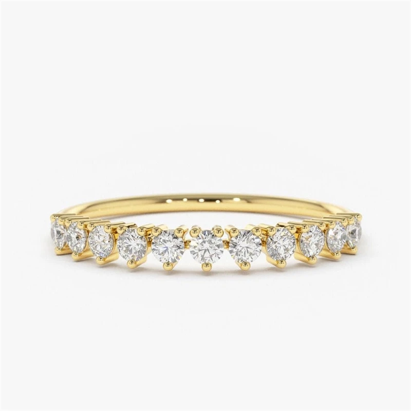 JY Jewelry 18K Yellow Gold 11 Stones 0.26ct Round Eternity Band Dainty Stackable Wedding Ring Delicate Channel Petite Women Ring