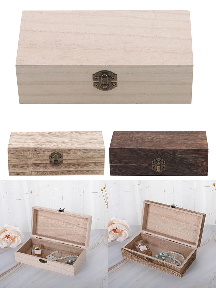 Rectangular Wooden Storage Box Vintage Wooden Box Wooden Gift Packaging Box Flip Type Multi Color Storage Jewelry Necklace Ring