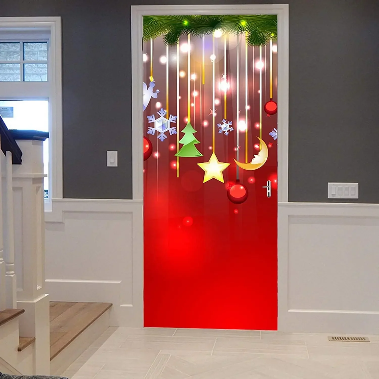 

Счастливого Рождества, дверные наклейки, обои, колокольчики, наклейка, Фреска с Новым годом, фестиваль, тематические наклейки, декор гостиной