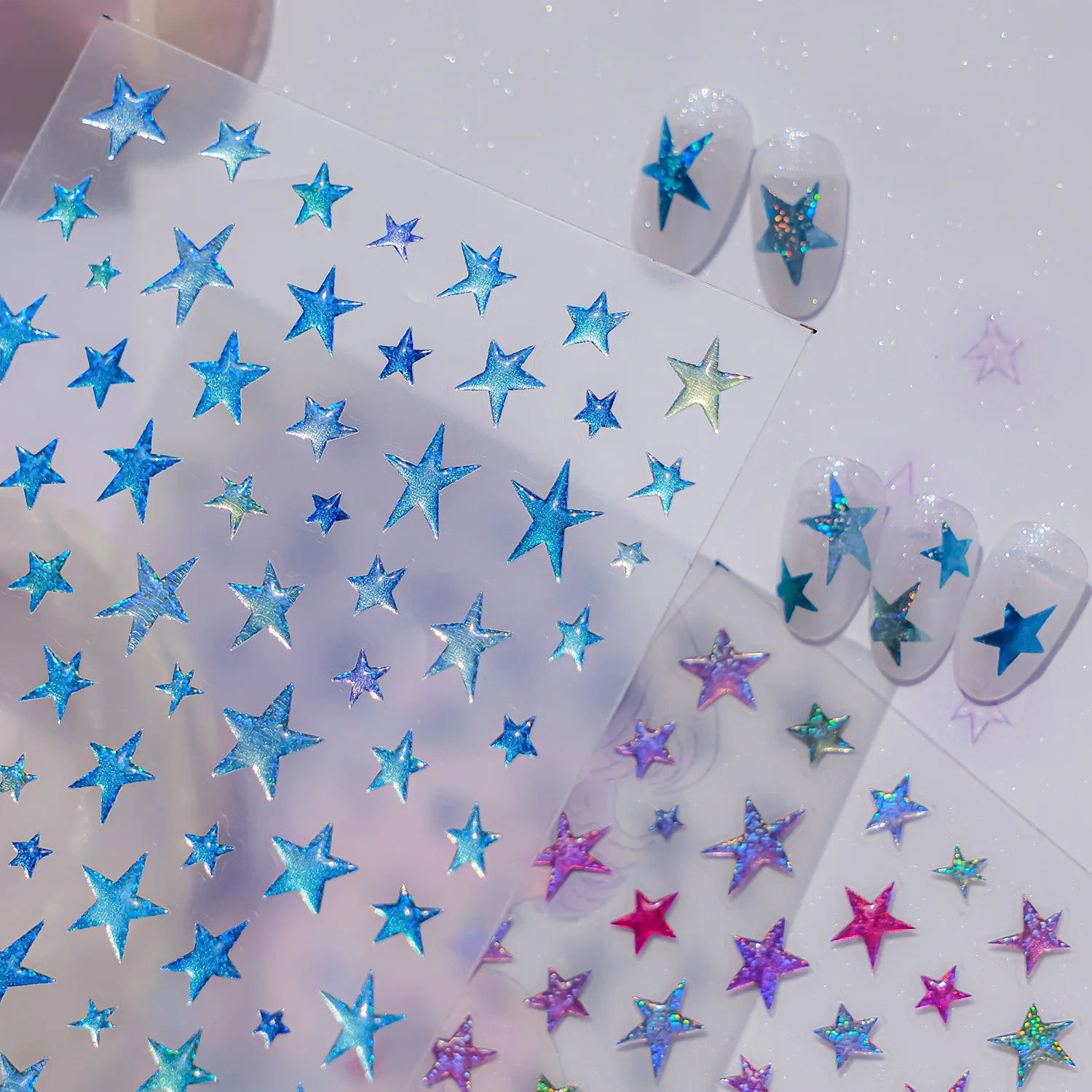 1pc Kawaii Colorful Stars Nail Stickers Gradient Glitter Jelly Star Nail Stickers self-adhesive Nail Art Stickers for Decoration