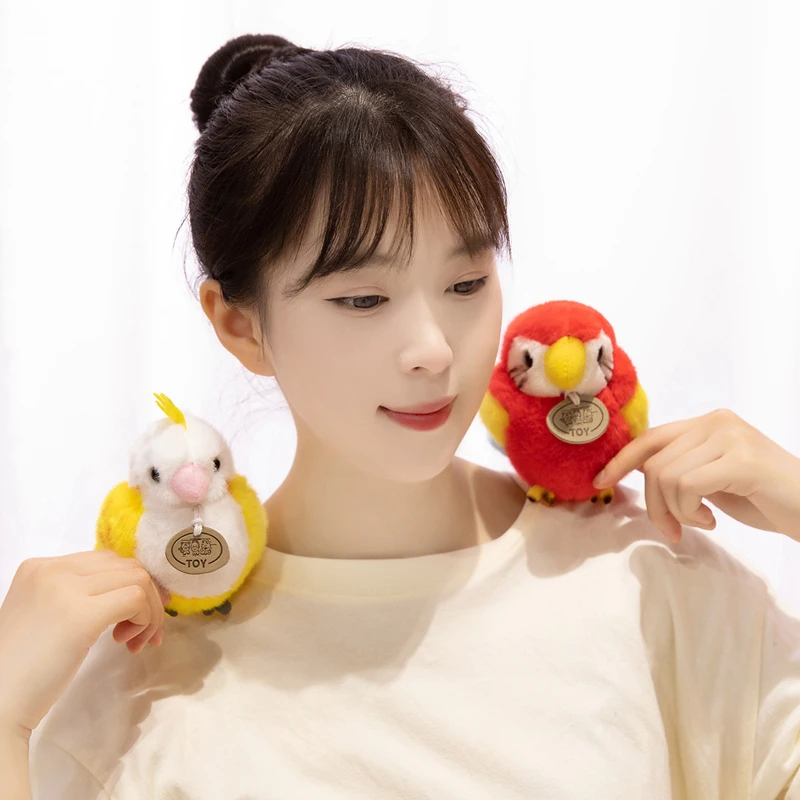 12cm Lifelike Bird Plush Toys Colorful Parrot Standing Shoulder Pets Snap Wristband Keychain Bags Hanging Doll Lively Cute Decor