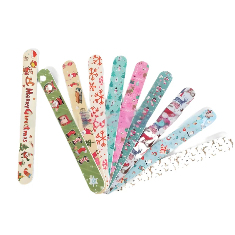 10pcs Xmas Nail Files Colorful Nail Files  Buffers Manicure File Double Sided Nail File Christmas Polish Pedicure Sandpaper Set