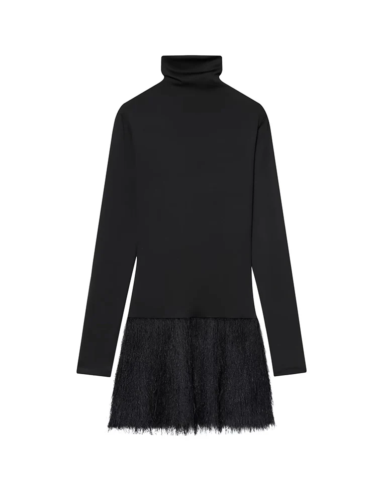 Abito da donna con nappa sottile Abito aderente sexy a maniche lunghe con nappa Decorazione dolcevita da donna per feste chic Mini abito con giunture