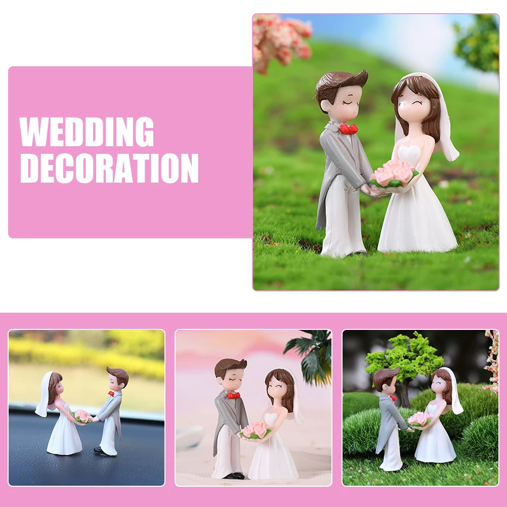 

2 Pairs White Couple Figurines Romantic Bridegroom Bonsai Ornaments Home Decor Resin Statues Mini Landscape Accessories DIY Cake