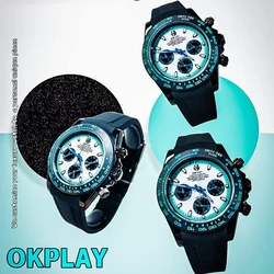 OKPLAY Men Chronograph Watch 39.5mm Modified Customized Quartz Wristwatch Sapphire 100M Waterproof Triple Windows